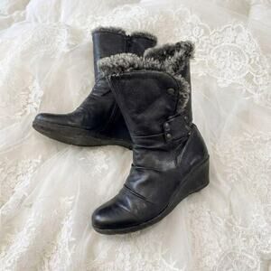 Slavic Bimbo Black Leather Wedge Boots 90s Vamp Indie Sleaze